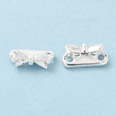 Sløjfe Multi Links/Connector Med Zirkonia Sten, Forsølvet Messing, 4x10x5mm - Uniq Perler - 111455