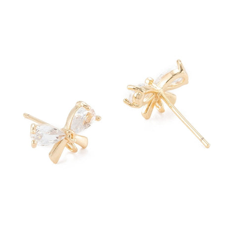 Sløjfe Ørestikkere Med Klare Zirkonia Sten, Forgyldt, 7x11mm - Uniq Perler - 111634