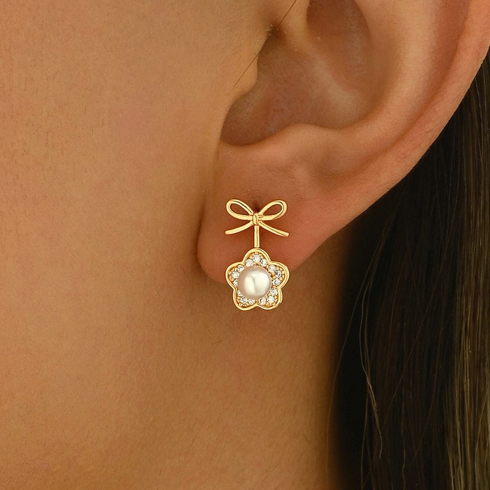 Sløjfe Ørestikkere Med Klare Zirkonia Sten Og Perle - Uniq Perler - 114230