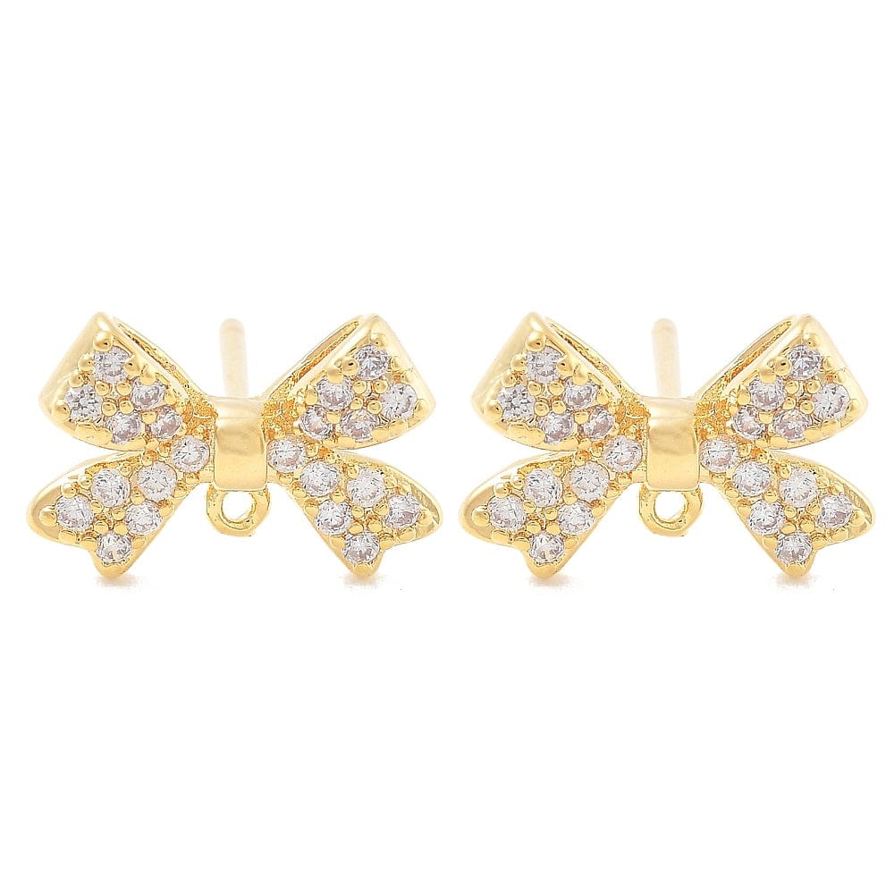 Sløjfe Ørestikkere Med Zirkonia Sten, 18K Forgyldt, 13x9,5mm - Uniq Perler - 882906