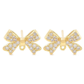 Sløyfe Ørestifter Med Zirkonia Stein, 18K Forgylt, 13x9,5mm - Uniq Perler - 882906