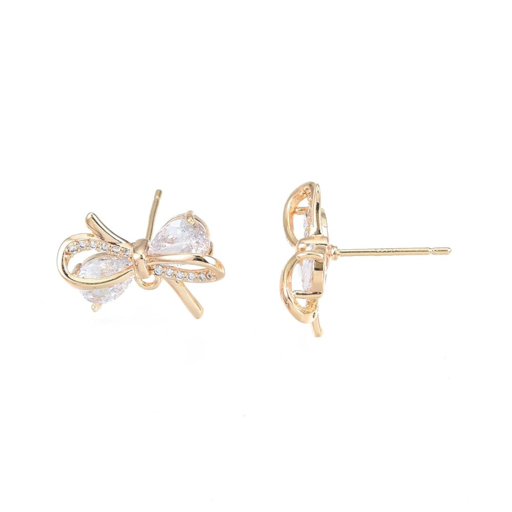 Sløjfe Ørestikkere Med Zirkonia Sten, 18K Langtidsholdbar Forgyldt, 12,5x17,5mm - Uniq Perler - 113624