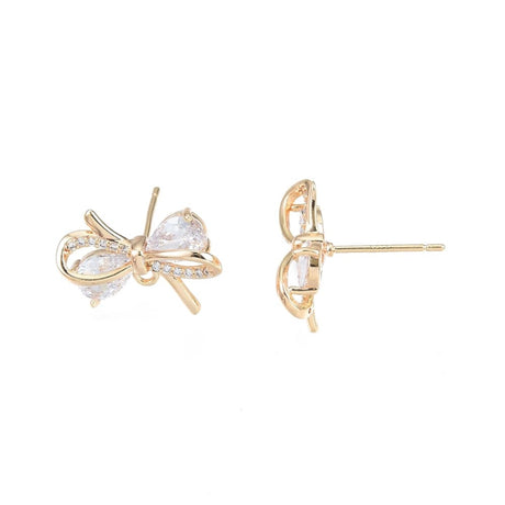 Sløjfe Ørestikkere Med Zirkonia Sten, 18K Langtidsholdbar Forgyldt, 12,5x17,5mm - Uniq Perler - 113624