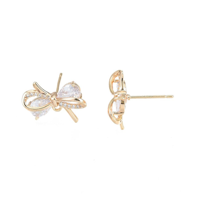 Sløjfe Ørestikkere Med Zirkonia Sten, 18K Langtidsholdbar Forgyldt, 12,5x17,5mm - Uniq Perler - 113624