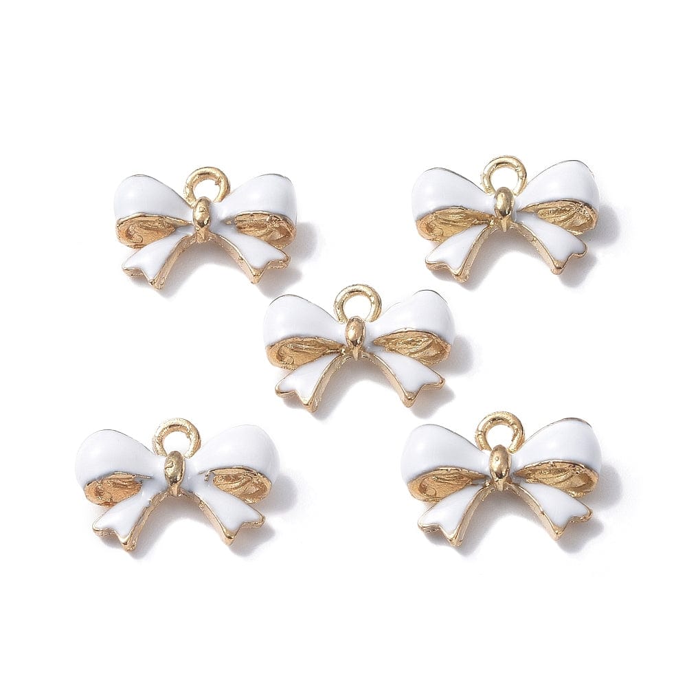 Sløjfe Vedhæng Med Hvid Emailje, 11,5x16x4mm. 6 Stk. - Uniq Perler - 111483