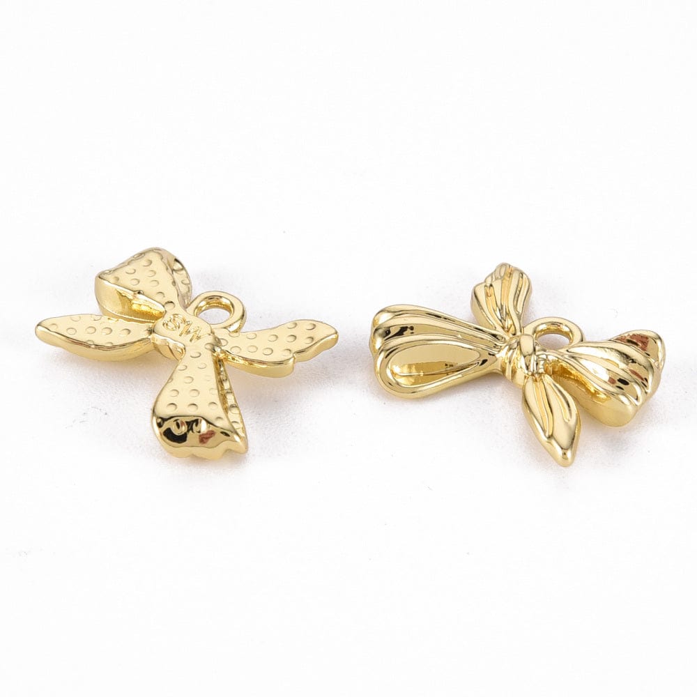 Sløjfe Vedhæng Med Mønster, Forgyldt, 12x18mm, 4 Stk - Uniq Perler - 111494