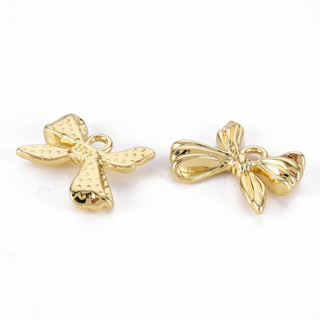 Sløjfe Vedhæng Med Mønster, Forgyldt, 12x18mm, 4 Stk - Uniq Perler - 111494