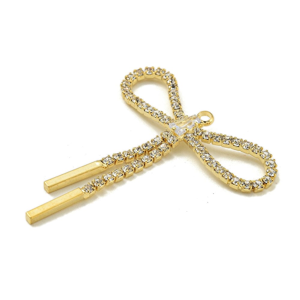 Sløjfe Vedhæng Med Rhinsten, Forgyldt, (40x34mm) - Uniq Perler - 286899