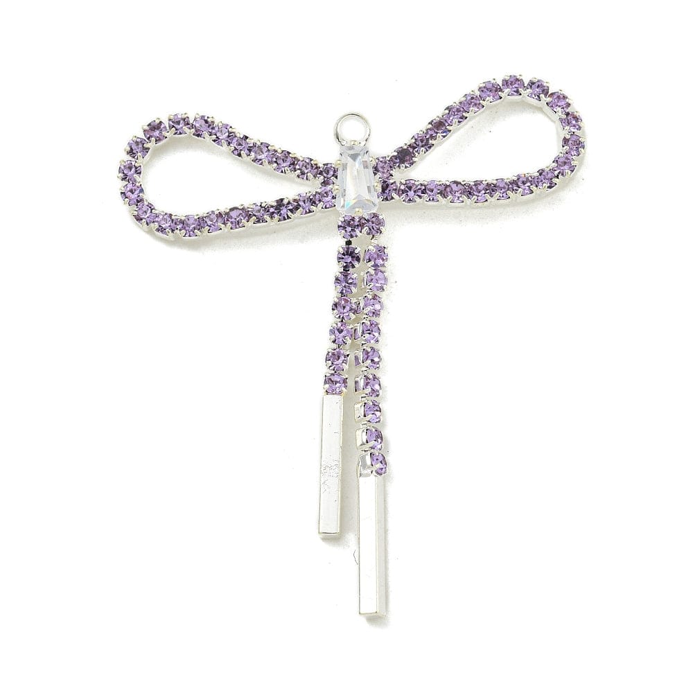 Sløjfe Vedhæng Med Rhinsten, Forsølvet, 40x34mm - Uniq Perler - 114595