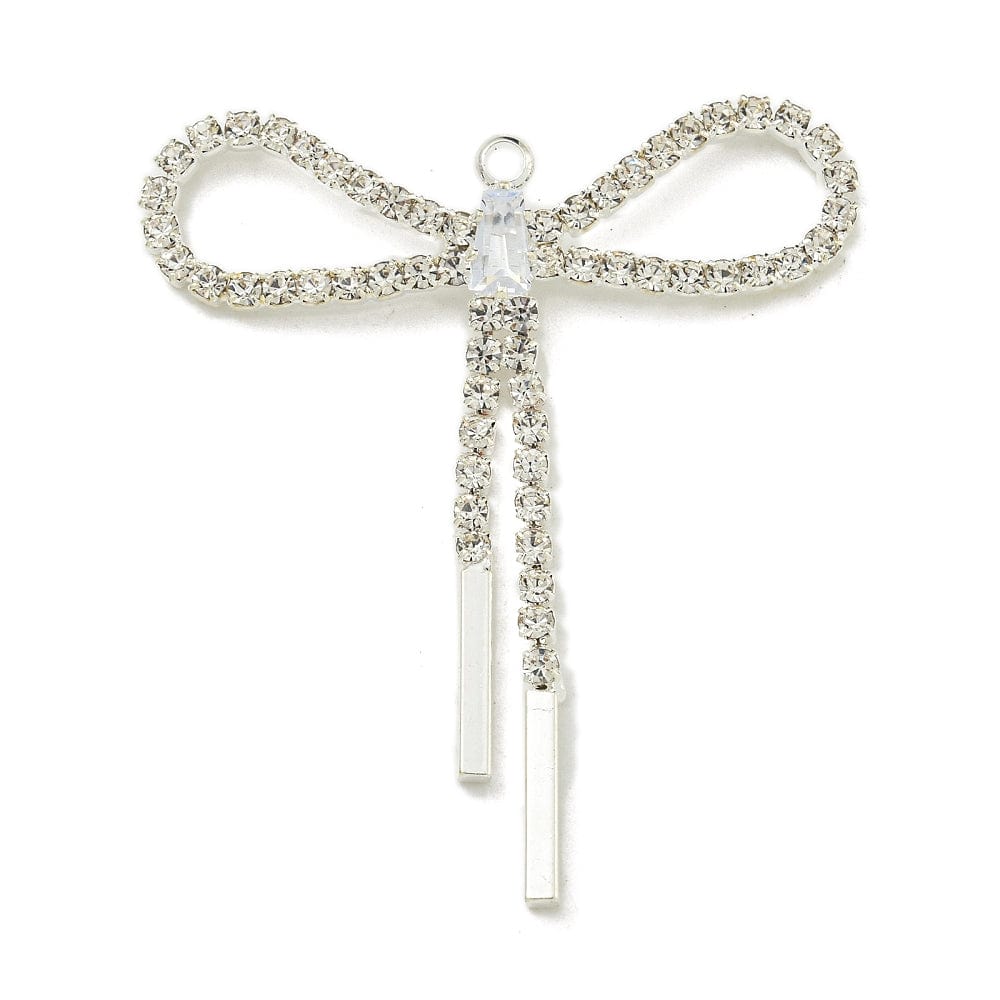 Sløjfe Vedhæng Med Rhinsten, Forsølvet, 40x34mm - Uniq Perler - 511416