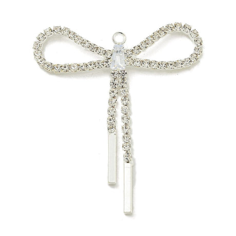 Sløjfe Vedhæng Med Rhinsten, Forsølvet, 40x34mm - Uniq Perler - 511416