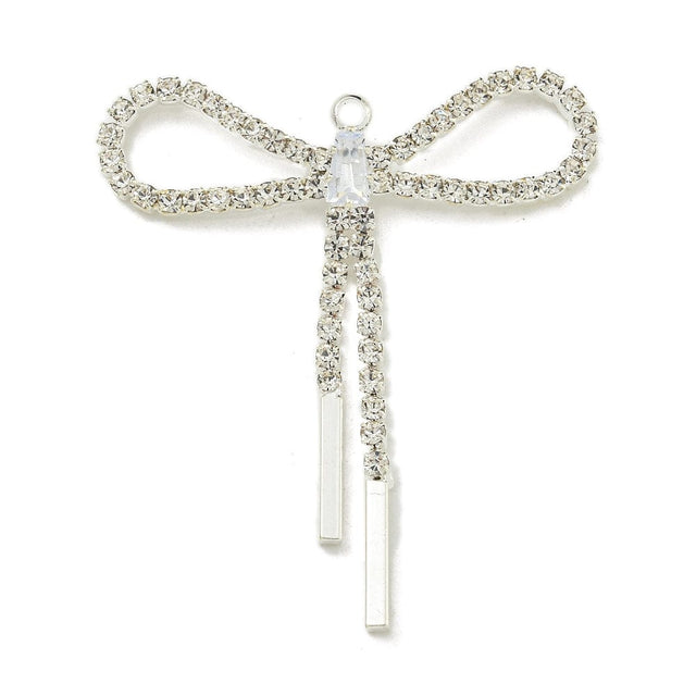 Sløjfe Vedhæng Med Rhinsten, Forsølvet, 40x34mm - Uniq Perler - 511416