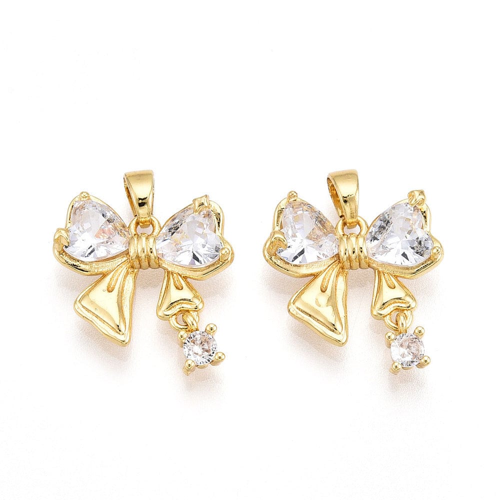 Sløjfe Vedhæng Med Zirkonia Sten, 18K Forgyldt, (16x17mm) - Uniq Perler - 114762