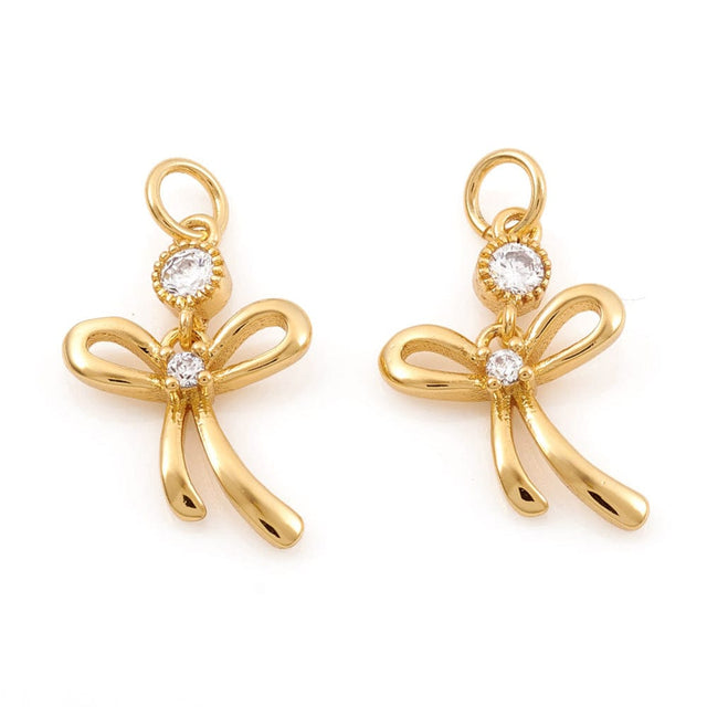 Sløjfe Vedhæng Med Zirkonia Sten, Forgyldt, (16mm) - Uniq Perler - 111488