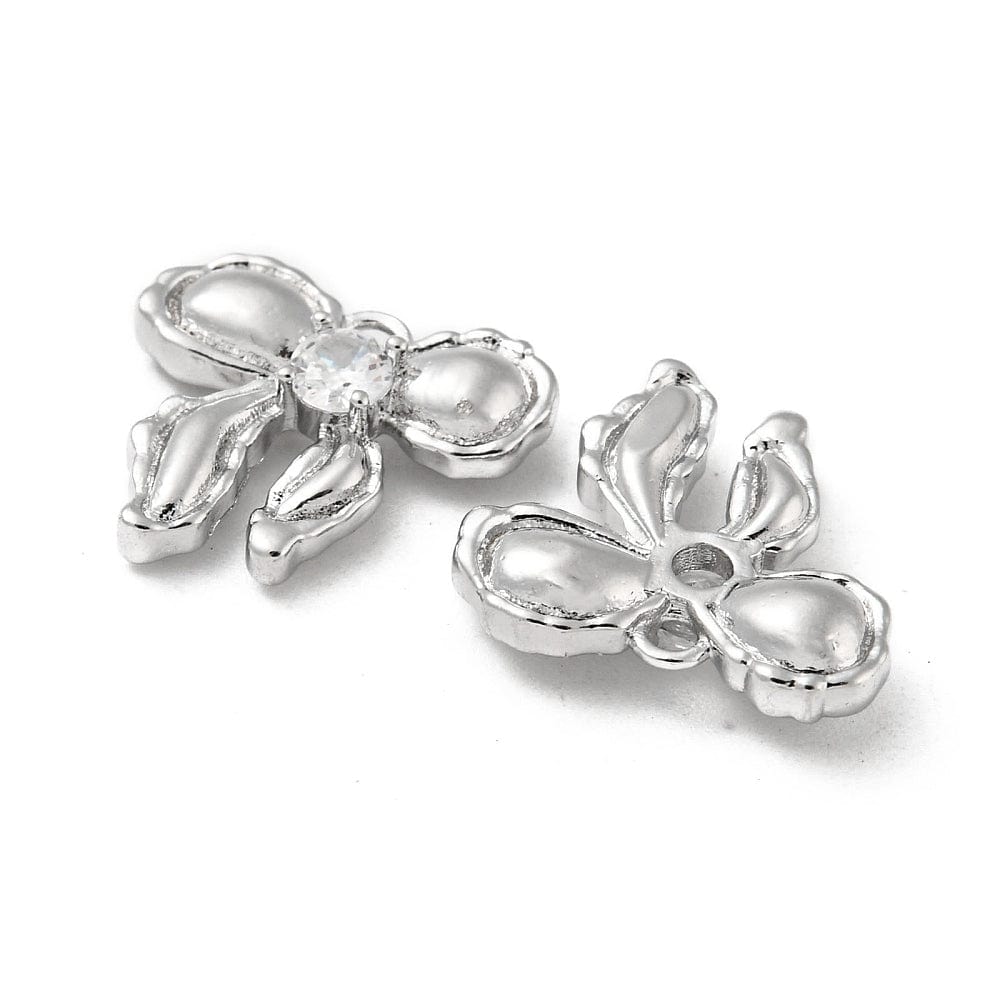 Sløjfe Vedhæng Med Zirkonia Sten, Platinium, 14x15 mm - Uniq Perler - 112321