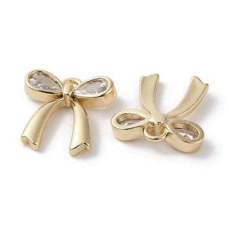 Sløjfe Vedhæng Ned Zirkonia Sten, 18K Forgyldt, 13x12,5mm - Uniq Perler - 461348