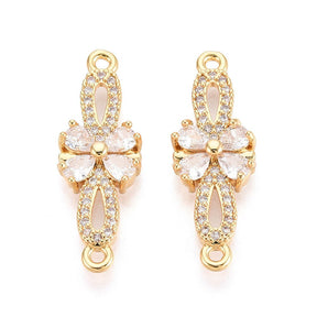Sløjfe/Blomst Mellemled – Zirkonia 18K Forgyldt (27.5mm) - Uniq Perler - 117679