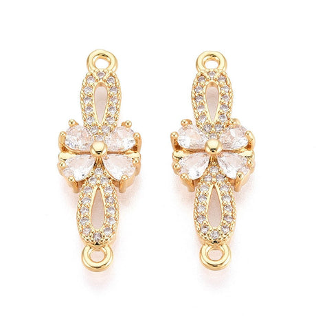 Sløjfe/Blomst Mellemled – Zirkonia 18K Forgyldt (27.5mm) - Uniq Perler - 117679