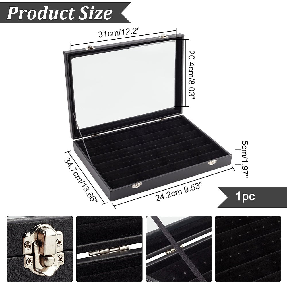 Smykkeæske Til Øreringe – Sort, Glas Låg (24,2x34,7x5cm) - Uniq Perler - 117477