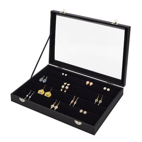 Jewelry Box For Earrings – Black, Glass Lid (35x24x5cm) - Uniq Perler - 