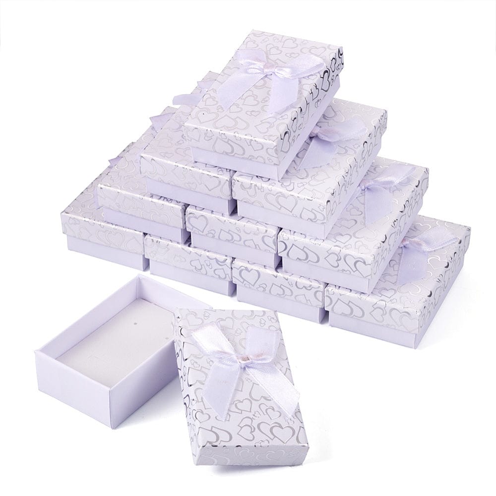 Smykkeæsker Med Sløjfe Og Hjerter – Hvid (5x8x3cm), 6 Stk - Uniq Perler - 755778