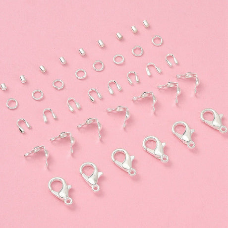 Smykkedele Sæt – Låse, Åbne Øskner og Klemmeperler, Forsølvet (300 dele) - Uniq Perler - 