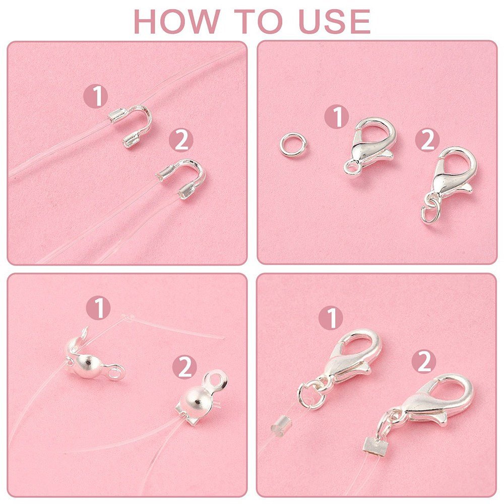 Smykkedele Sæt – Låse, Åbne Øskner og Klemmeperler, Forsølvet (300 dele) - Uniq Perler - 