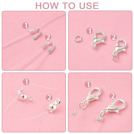 Smykkedele Sæt – Låse, Åbne Øskner og Klemmeperler, Forsølvet (300 dele) - Uniq Perler - 