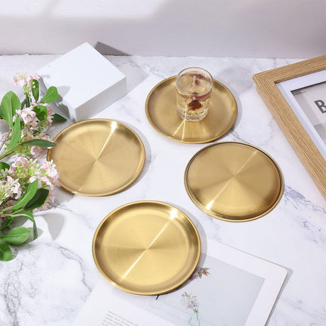 Smykkefad i Rustfrit Stål – Flad Rund, Forgyldt (142mm) - Uniq Perler - 116176