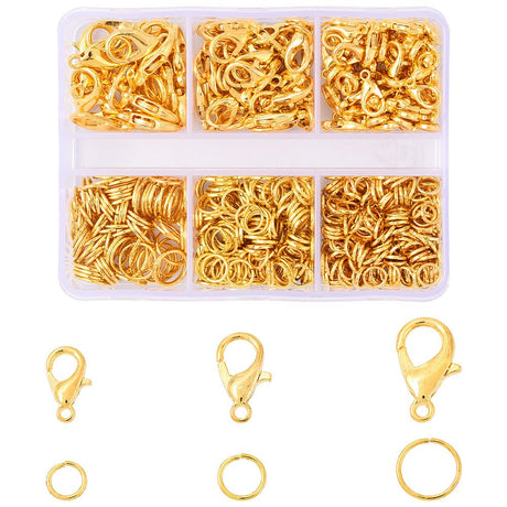Smykkesæt Med Øskner Og Karabinlåse – 18K Forgyldt Messing (5 - 8mm) 678 stk. - Uniq Perler - 122376