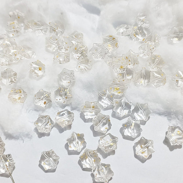 Snefnug Glasperler – Transparent, Guld (11,5x10,5x7,5mm) 10 stk. - Uniq Perler - 125963