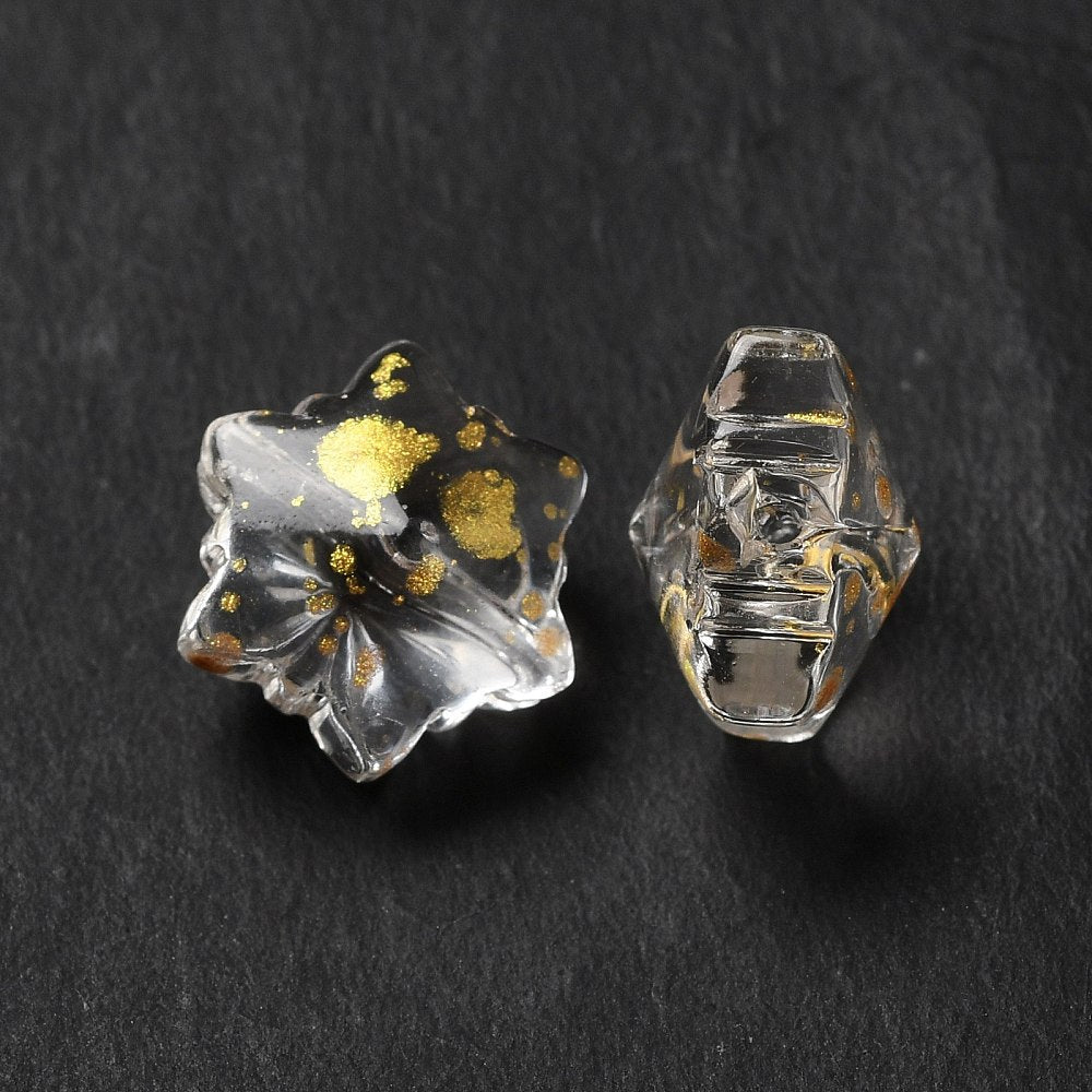 Snefnug Glasperler – Transparent, Guld (11,5x10,5x7,5mm) 10 stk. - Uniq Perler - 125963