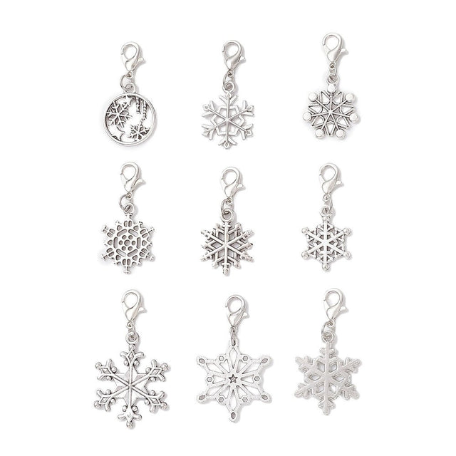 Snefnug Vedhæng med Karabinhage – Antik Sølv (9 stk) - Uniq Perler - 