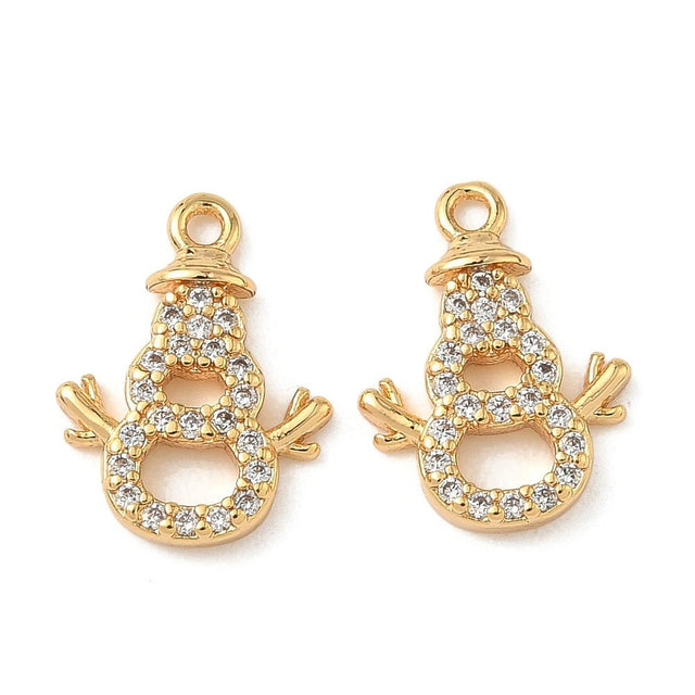 Snemand Vedhæng - 18K Forgyldt med Zirkonia (13.5x10x2mm) 2 stk - Uniq Perler - 