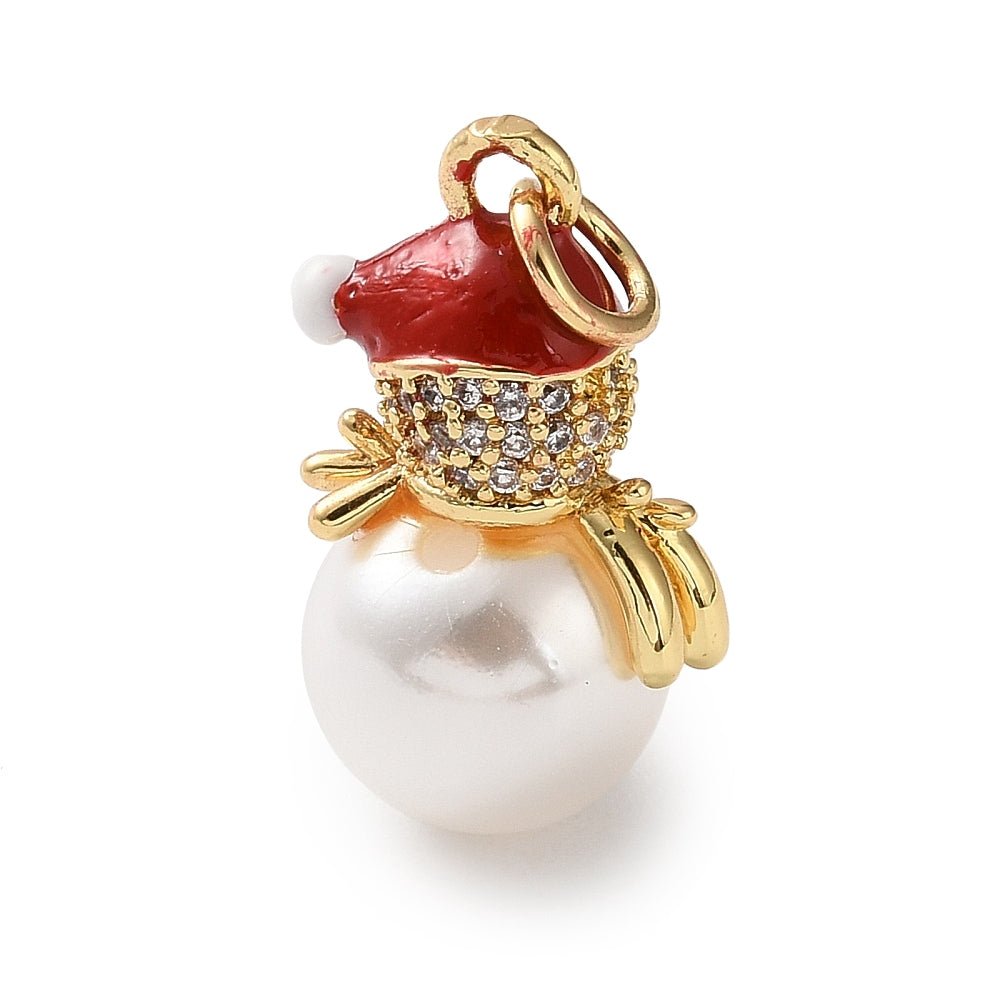 Snemands Vedhæng – Med Emalje, Perle og Zirkonia, 18K Forgyldt (20x12mm) - Uniq Perler - 