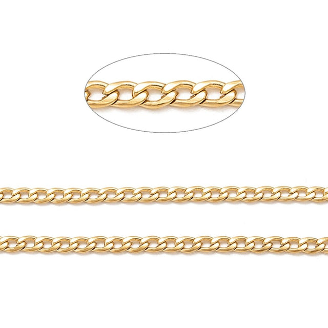 Snoet Panserkæde – Vandfast Stål 304, Forgyldt (3mm) - Uniq Perler - 