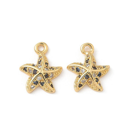 Søstjerne Vedhæng Med Zirkonia – 18K Forgyldt Messing (12,5x10x3,5mm) 2 stk. - Uniq Perler - 120986