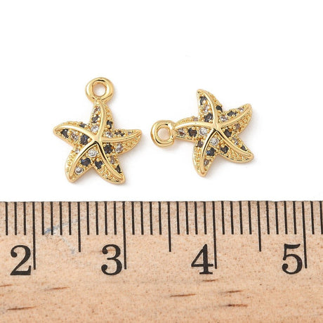 Søstjerne Vedhæng Med Zirkonia – 18K Forgyldt Messing (12,5x10x3,5mm) 2 stk. - Uniq Perler - 120986