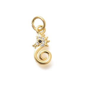 Søhest Vedhæng Med Zirkonia Sten, 18K Langtidsholdbar Forgyldt, (12,5x6mm) - Uniq Perler - 114205
