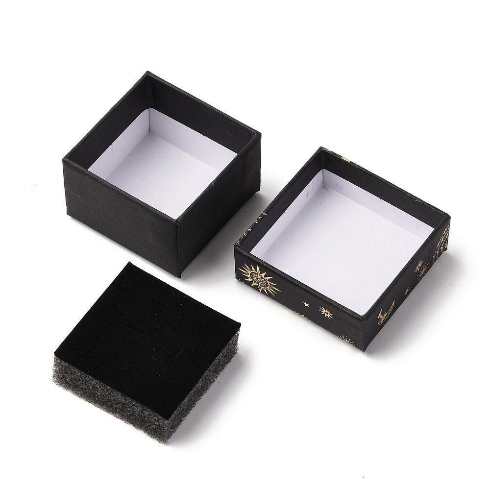 Sol Måne Stjerne Gaveæske – Kvadratisk, Sort (5x5x3cm) 6 stk - Uniq Perler - 