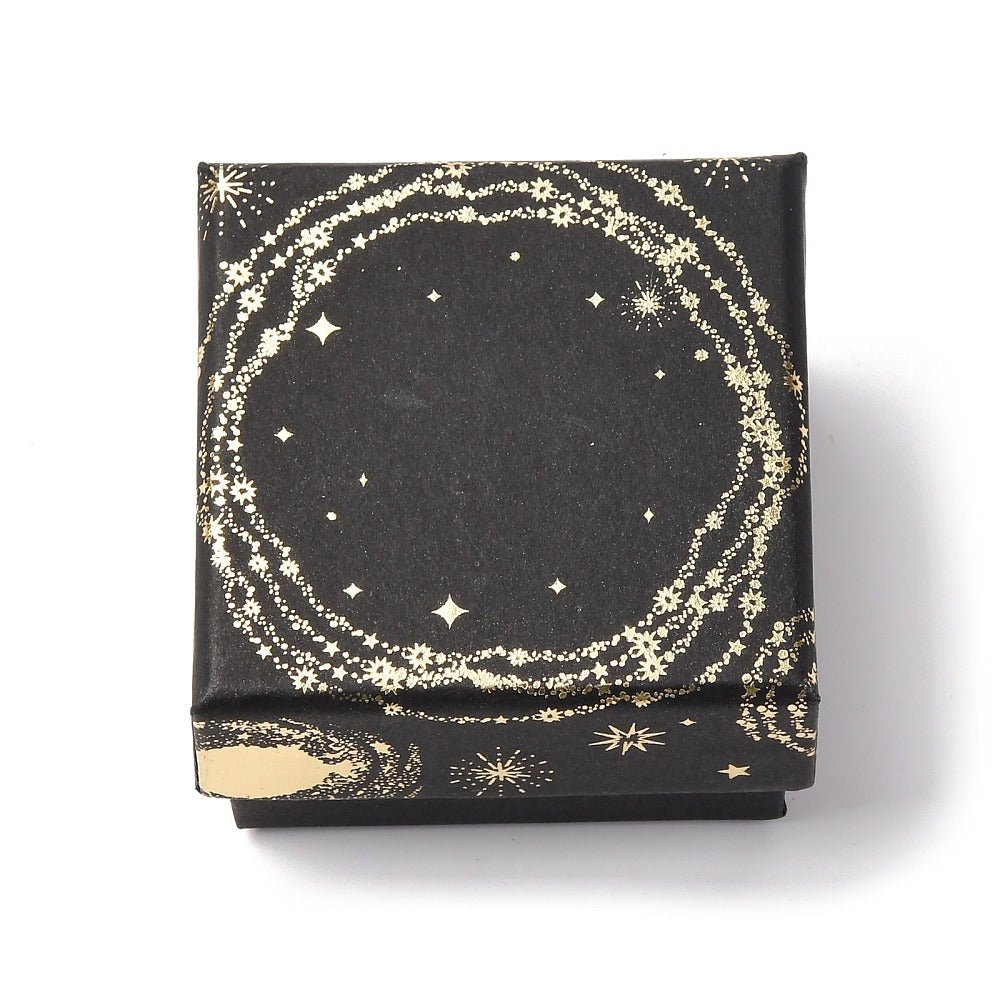 Sol Måne Stjerne Gaveæske – Kvadratisk, Sort (5x5x3cm) 6 stk - Uniq Perler - 