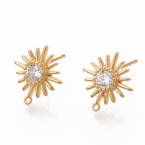 Sol Ørestikkere Med Klar Zirkonia Sten, 18K Forgyldt, 12,5x11,5 mm - Uniq Perler - 114262
