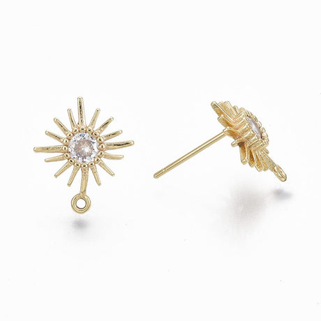 Sol Ørestikkere Med Klar Zirkonia Sten, 18K Forgyldt, (14,5x12,5 mm) - Uniq Perler - 114745