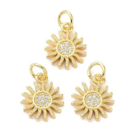 Sol Vedhæng Med Zirkonia - 18K Langtidsholdbar Forgyldt, (13x11mm) - Uniq Perler - 114817