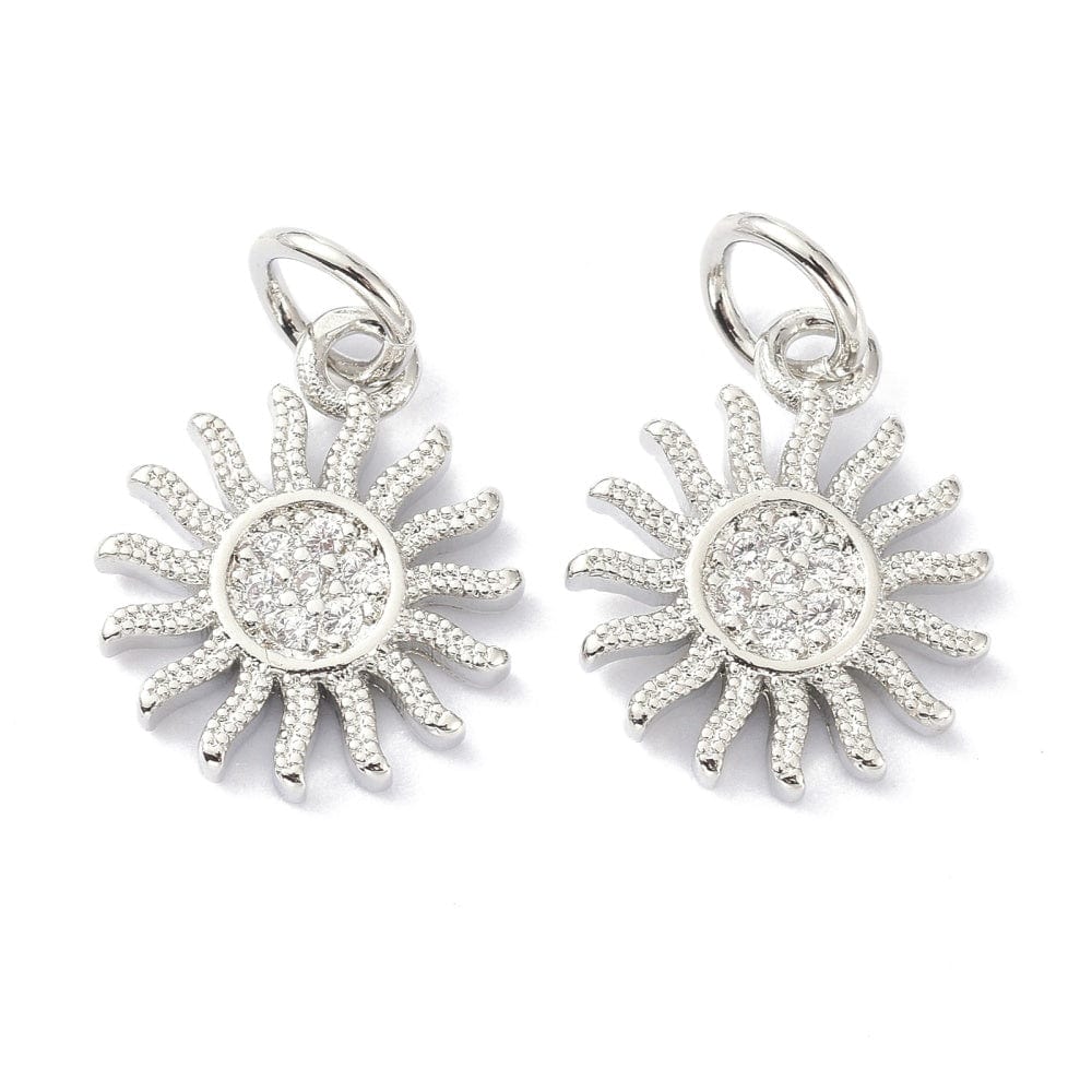 Sol Vedhæng Med Zirkonia, Langtidsholdbar Forsølvet, (13x11mm) - Uniq Perler - 114816