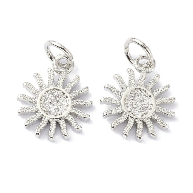 Sol Vedhæng Med Zirkonia, Langtidsholdbar Forsølvet, (13x11mm) - Uniq Perler - 114816
