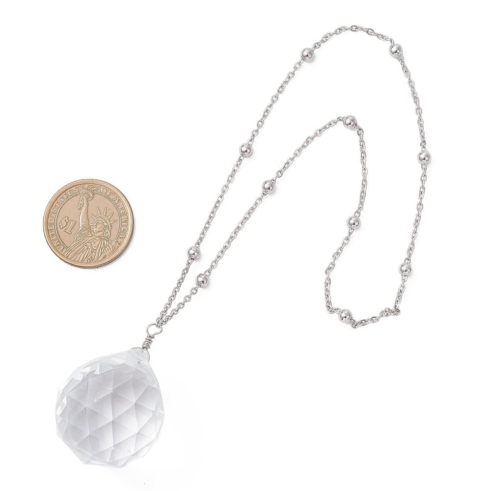 Solfanger – Rund Glas Med Messingkæde, Platin (236mm) 1 stk. - Uniq Perler - 123891