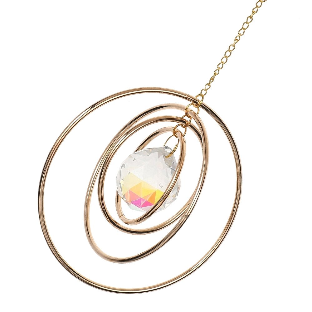 Solfanger Vedhæng – Ring Med Rundt Glas, 18K Forgyldt Messing(360mm) - Uniq Perler - 121802