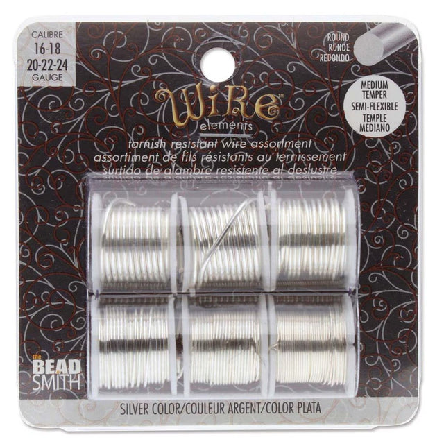 Sølvfarvet - Ekstra slidstærk wire - mix (6 - pak) –(0,51–1,29 mm) - Uniq Perler - 