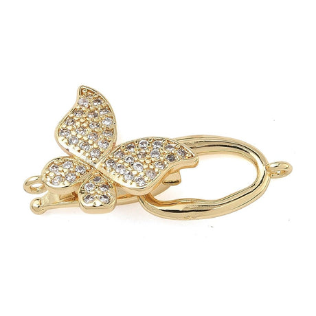 Sommerfugl Lås Med Kubiske Zirkonia – 18K Langtidsholdbar Forgyldt Messing (28mm) - Uniq Perler - 119068